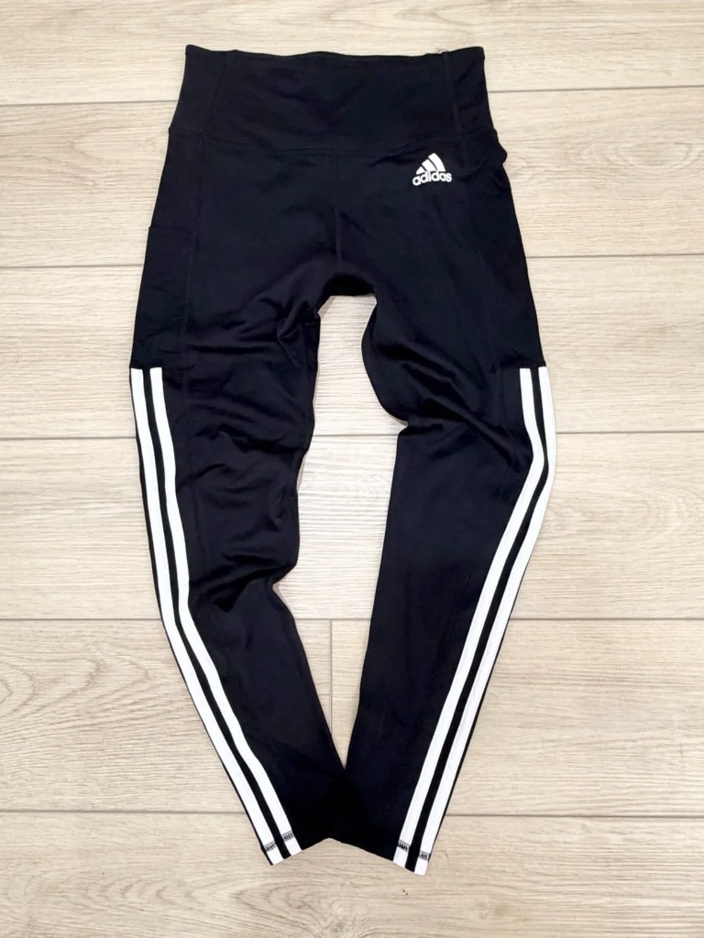 Adidas Throwback Womens Black Athletic Activewear Leggings with White Stripes - Picture 1 of 4